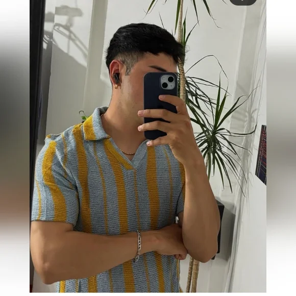 Zara Men Knit Polo with Blue and Yellow Stripes. Size M - Picture 12 of 13